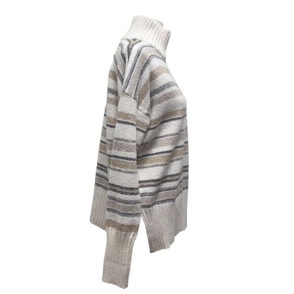 EDDIE BAUER Striped Top Sweater Mock turtleneck, Medium. Striped creamy white - Picture 3 of 9